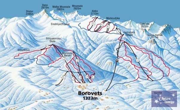 Карта спусков курорт Боровец, зимний отдых в Болгарии